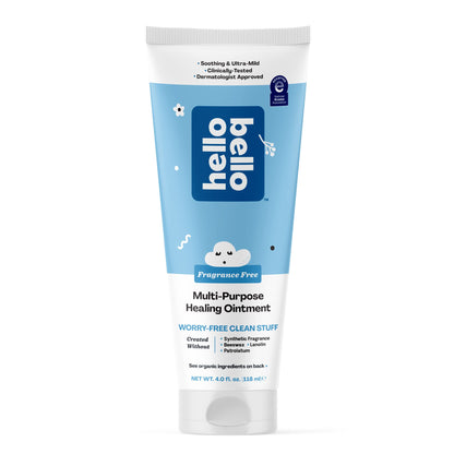 Hello Bello Fragrance Free Everywhere Balm | Dermatologist-Tested, Hypoallergenic, Soothing & Ultra-Mild on Sensitive Skin, Plant-Derived & Certified Organic Ingredients for Babies and Kids | 4 Fl Oz