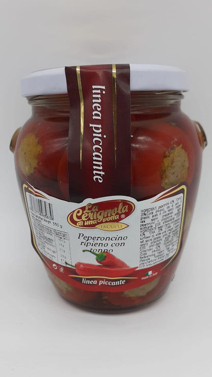 La Cerignola di una Volta - Hot Baby Peppers Stuffed with Tuna, (1)- 19.4 oz.