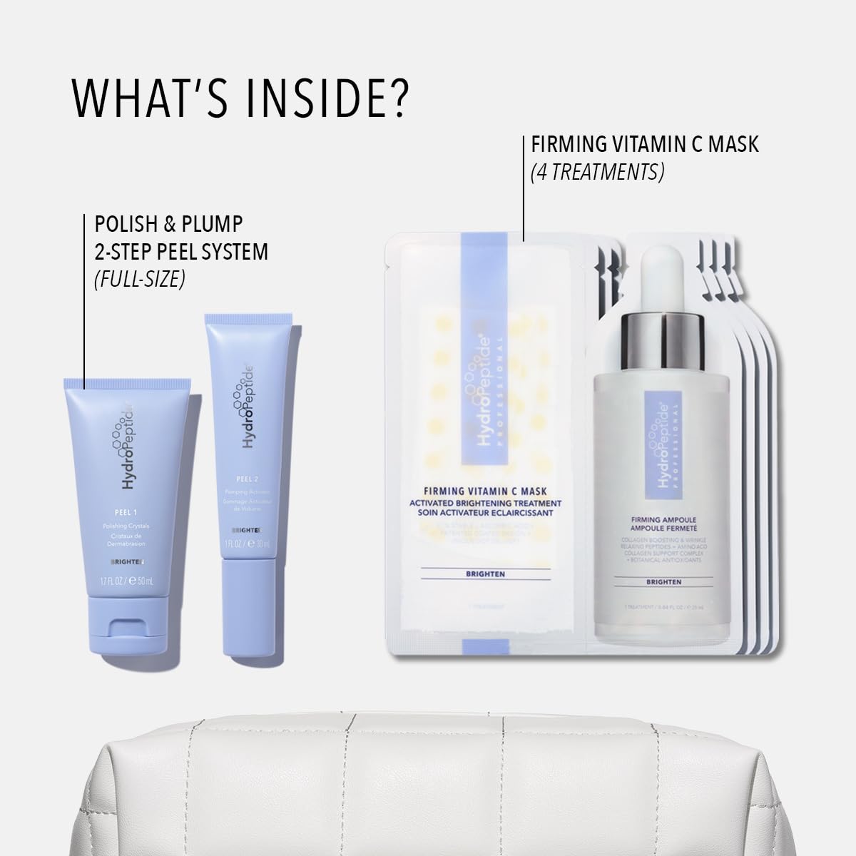 HydroPeptide Positively Glowing Peptide Powered Skin Illuminating Kit, Polish & Plump Face Peel Set (30ml & 50ml) & Vitamin C Mask Sachets (x4)