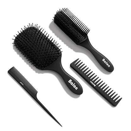 Balon Hair Brush for Women and Men, 4Pcs Paddle Brush Detangling Brush Hair Comb Set for Long Thick Thin Curly Hair, Hairbrush Great On Wet or Dry, No More Tangle