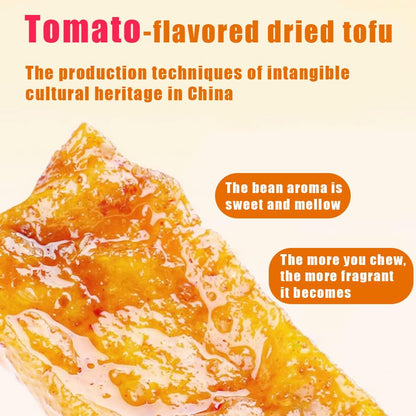 Dried tofu , tomato flavored dried tofu,（6.34oz/180g）sweet and sour, delicious bean flavor, non fried, non greasy, soft, pliable and chewy, casual snacks, office snacks
