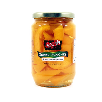 Sophia Greek Peach Slices 24oz (2-pack) | Canned Yellow Peach Slices from Greece in Light Syrup | Fresh Sliced Peaches for Fruit Salad, Pie, & Pantry Staples | Authentic Greek Canned Fruit