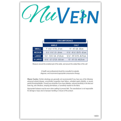 NuVein Sheer Compression Stockings, 30-40 mmHg Support, Knee Length, Closed Toe, 20 Denier, Black, X-Large
