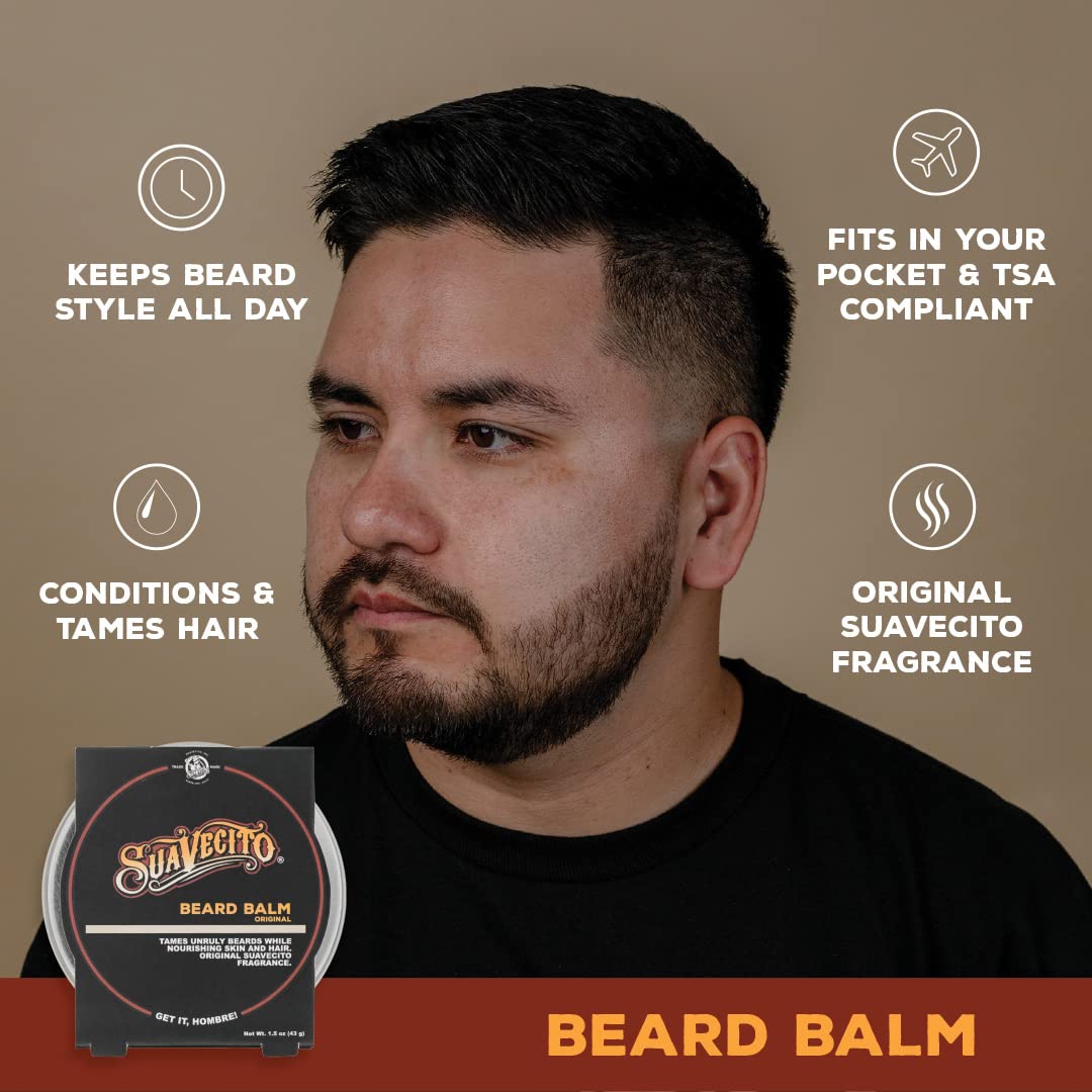 Suavecito Original Scent Beard Balm 1.5 oz Can - No Flaking, Eliminates Dryness & Itchiness - Conditions, Nourishes, Hair & Skin