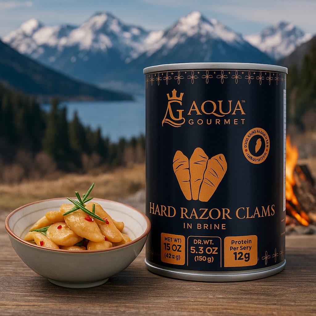 Aqua Gourmet - Canned Hard Razor Clams in Brine, Premium Chilean Seafood, 15 oz Can, Ready to Eat