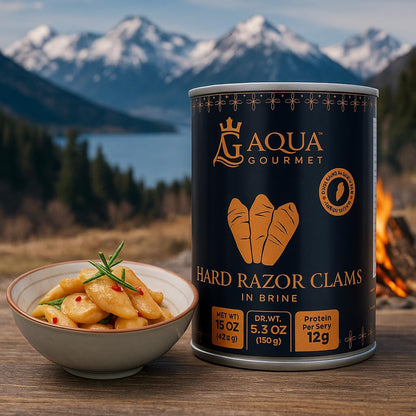 Aqua Gourmet - Canned Hard Razor Clams in Brine, Premium Chilean Seafood, 15 oz Can, Ready to Eat