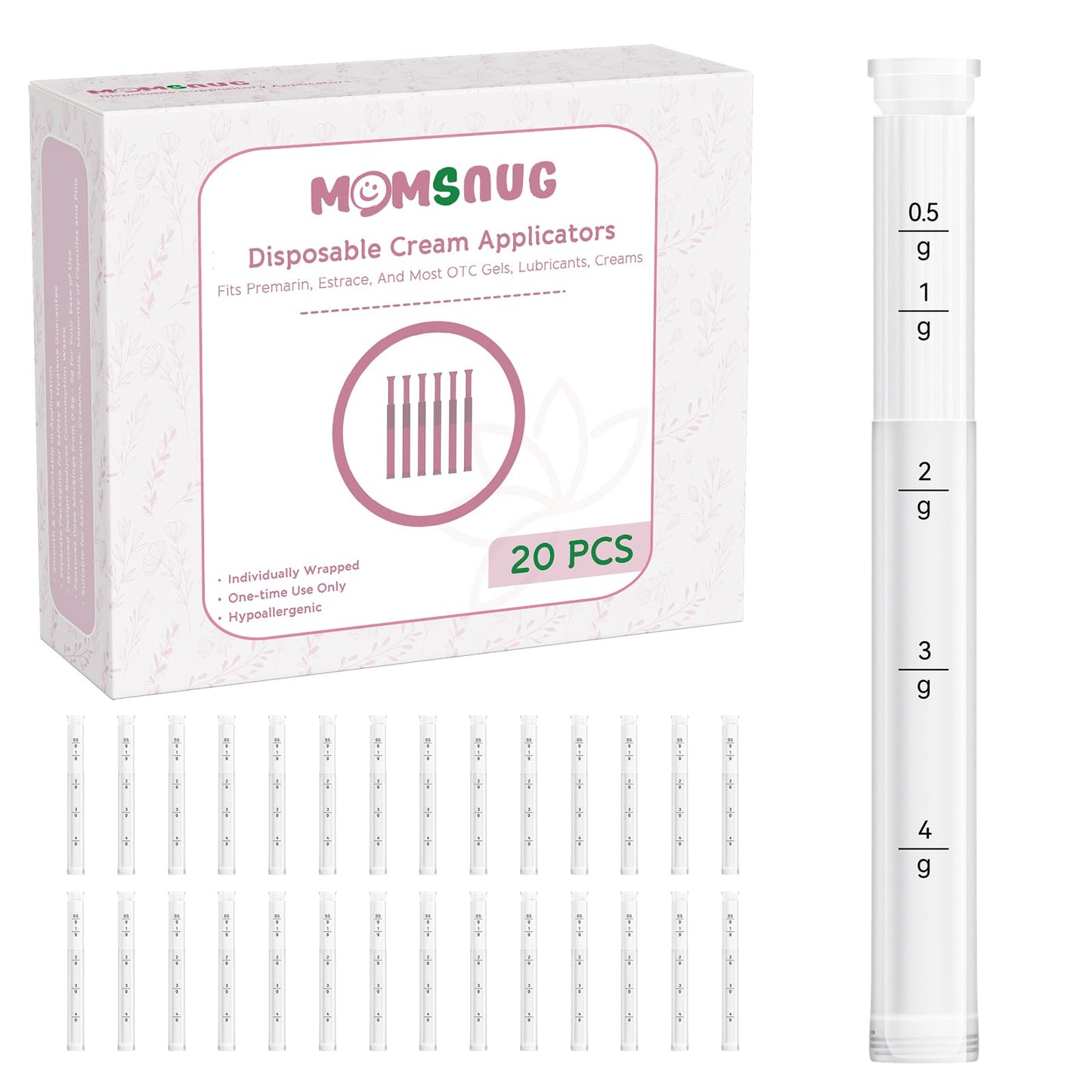 Disposable Vaginal Cream Applicators for Women, Vaginal Gel Applicator with Dosage Markings, Hygienic Threaded Injector Fits Premarin, Estrace, Preseed and Most OTC Gels, and Lubricants (20 Pack)