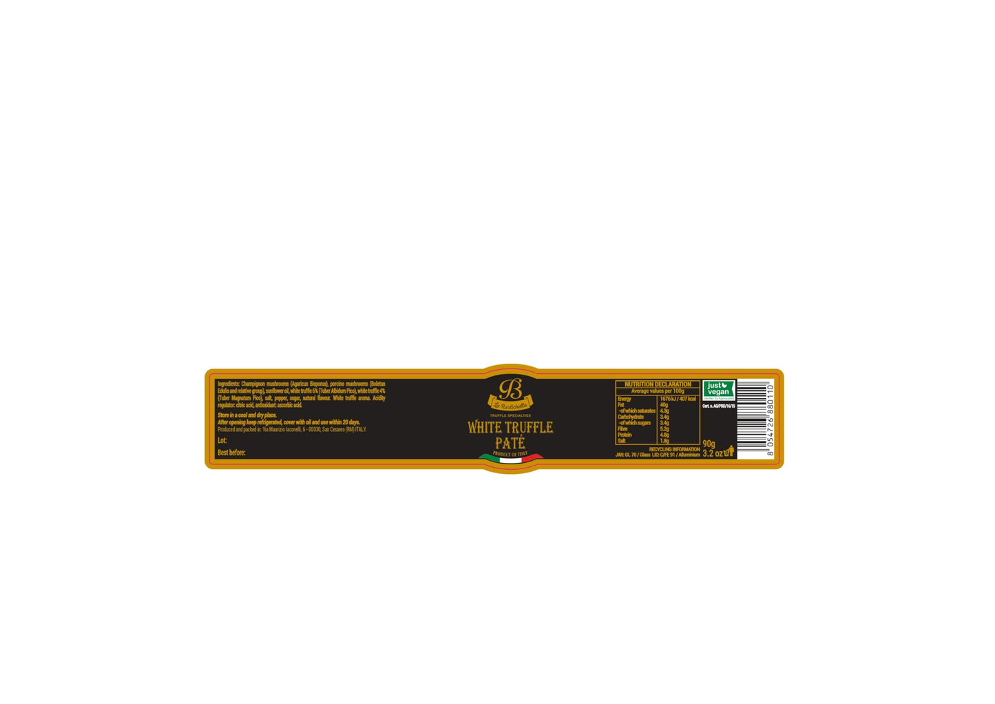 La Rustichella - White Truffle Patè 3.17 oz (90 gr) - 100% Made in Italy | Vegan, Gluten-Free, Cholesterol-Free