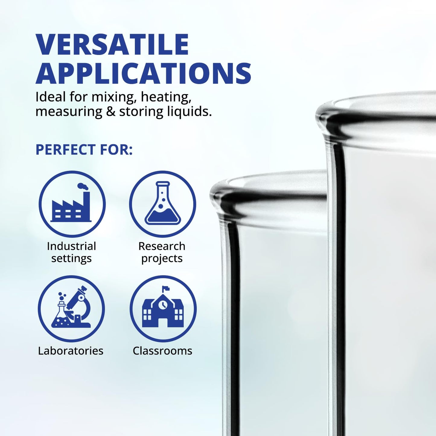 United Scientific™ (1,000mL) 1 Liter Beaker - Low Form Griffin, 3.3 Borosilicate Glass Beaker, Double Scale Graduated Chemistry Glassware with Pour Spout, Autoclavable Laboratory Glassware, 1 Each
