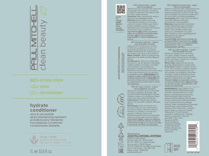 Paul Mitchell Clean Beauty Hydrate Conditioner, Intensely Nourishing Conditioner, Improves Manageability, For Dry Hair