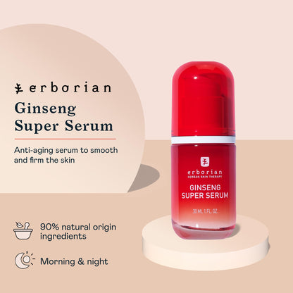 Erborian Ginseng Super Serum, Anti‑Aging, Hydrating Peptide Complex, Smooths Texture & Evens Tone For Soft Skin & Natural Glow, Korean Skincare