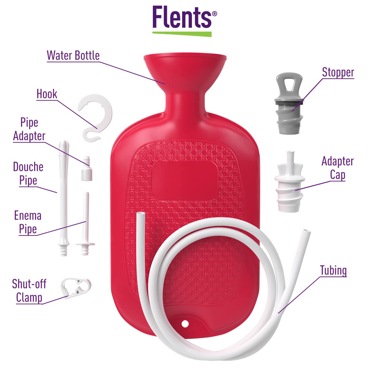 Flents Douche and Enema Combination Kit for Men and Women, Large Capacity, Multipurpose Cleaning System for Personal Hygiene, Colon Detox Cleanse, Made with Comfortable Material, Red (1.66 L)