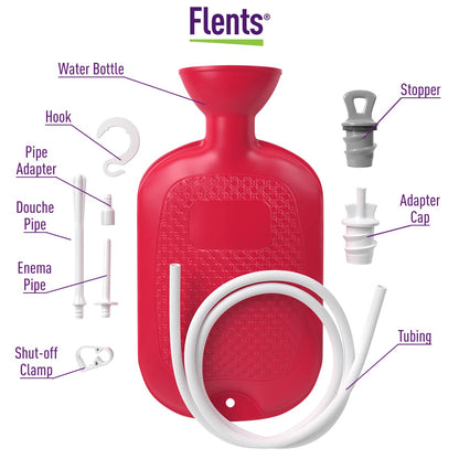 Flents Douche and Enema Combination Kit for Men and Women, Large Capacity, Multipurpose Cleaning System for Personal Hygiene, Colon Detox Cleanse, Made with Comfortable Material, Red (1.66 L)