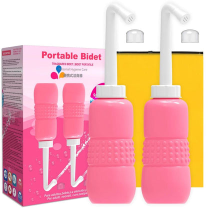 Upside Down Peri Bottle for Postpartum Care, Portable Bidet Bottle with Travel Bag, Handheld Perineal Sprayer,Reusable Douche Bottle for Women,Men,Baby,Personal Hygiene 450ml-2Pack (Pink)