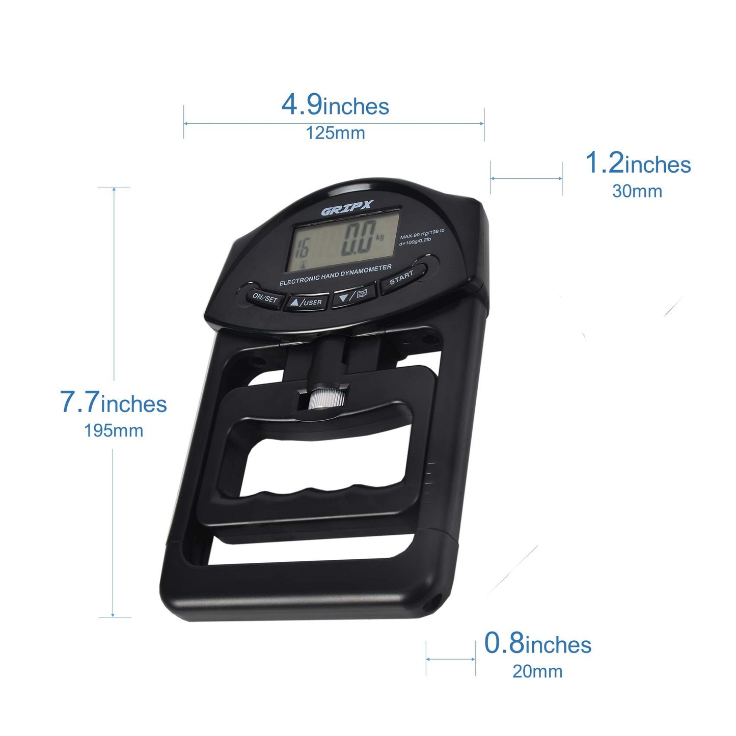 GRIPX Digital Hand Dynamometer Grip Strength Measurement Meter Auto Capturing Electronic Hand Grip Power 198Lbs / 90Kgs
