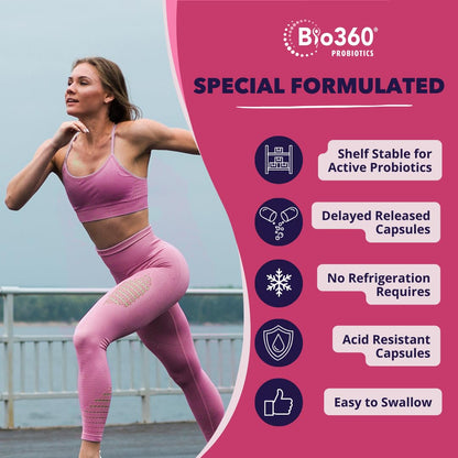 Bio360 Probiotics for Women Vaginigal Health - Supports pH Balance, Vaginal, Urinary, & Digestive Health - 50 Billion CFU & 15 Unique Strains for Healthy Vaginal Odor & Vaginal Flora - Shelf Stable