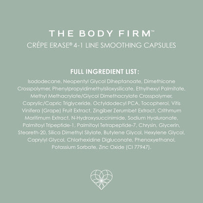 BODY FIRM Crepe Erase 4-in-1 Line Smoothing Capsules, Anti-Aging, Hydrating Face and Eye Serum with Hyaluronic Acid and Multi-Chain Peptide for Wrinkles, Crepe Skin & Fine Lines, 30 Count