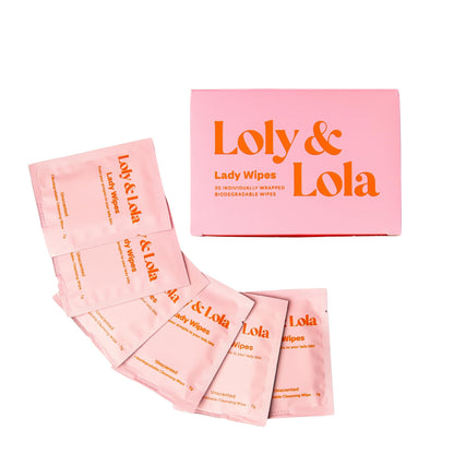 Loly & Lola Lady Wipes – Individually Wrapped Feminine Wipes | Travel Size, Biodegradable | pH Balanced (5–6) | Hypoallergenic, Fragrance Free | For Sensitive Skin, Gym, Period & On-the-Go Freshness