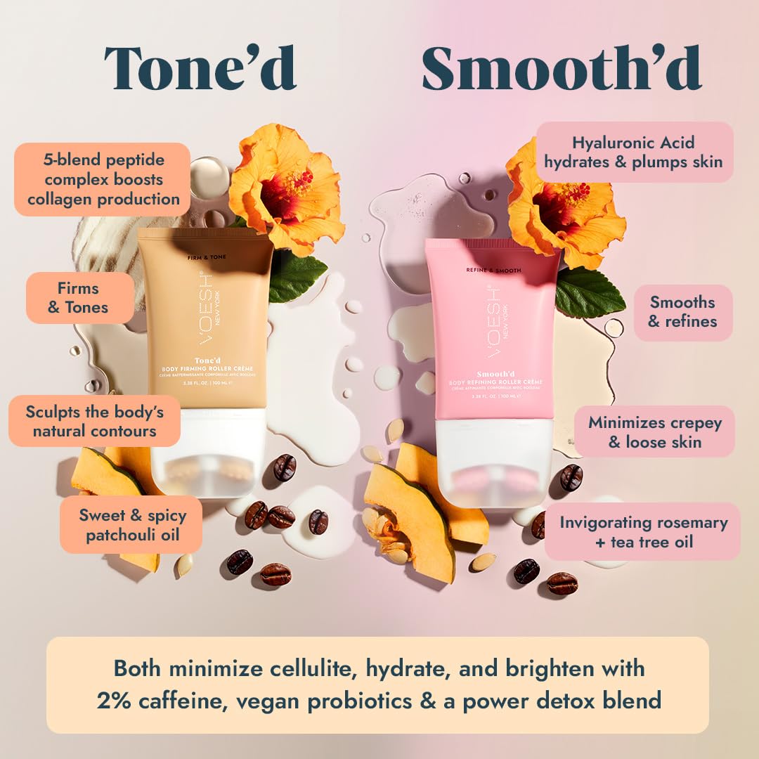 VOESH Smooth'd Body Refining Roller Creme, Vegan Beauty, Lymphatic Massage, Skin Smoothing, Celulite, Skin Hydrating, Body Lotion