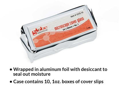 Globe Scientific 1415-10 Cover Glass, 24 x 50mm, No. 1 Thickness (Case of 10)