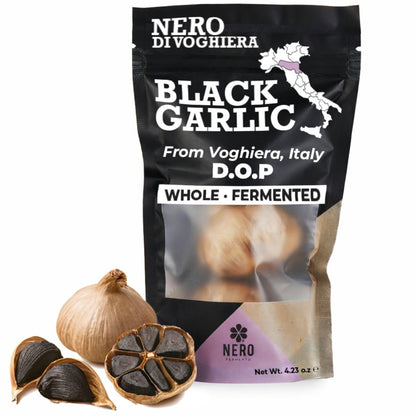 NERO FERMENTO Italian Black Garlic (from Voghiera, Italy), DOP Certification, 60-Day Aged, 4.23 oz (3-4 bulbs), Whole Fermented Black Garlic, Gourmet Superfood.
