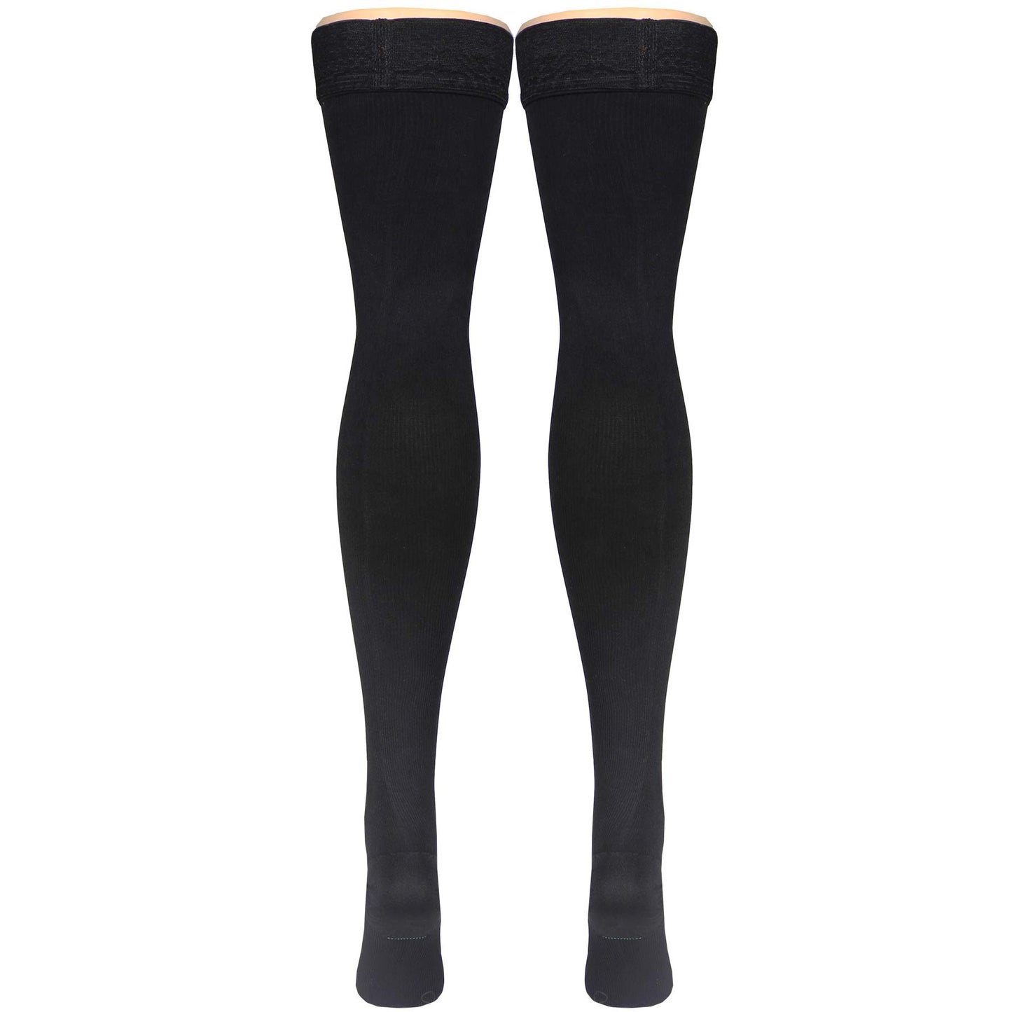 NuVein Men's Compression Socks, 20-30 mmHg Support, Dress Trouser Style, Thigh High Length, Black, Medium