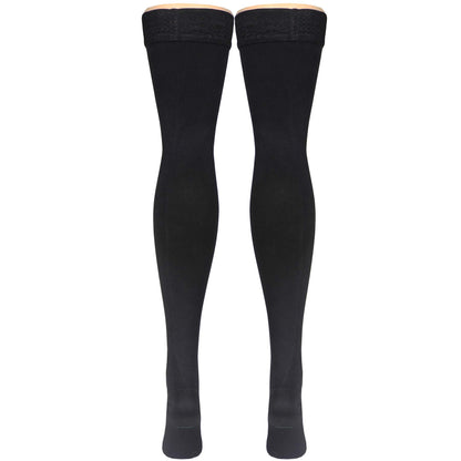 NuVein Men's Compression Socks, 20-30 mmHg Support, Dress Trouser Style, Thigh High Length, Black, Medium
