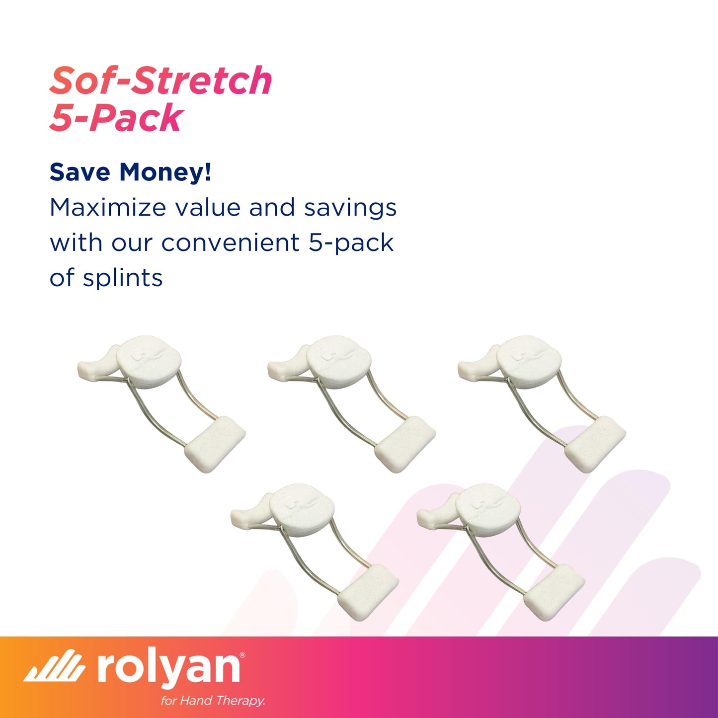 Rolyan Sof-Stretch Extension Splint, 5-Pack, Small, White, Finger Brace with Adjustable Fit, Lightweight & Latex-Free Support for PIP Joint Extension, Boutonniere Deformity & Edema, Hand Washable