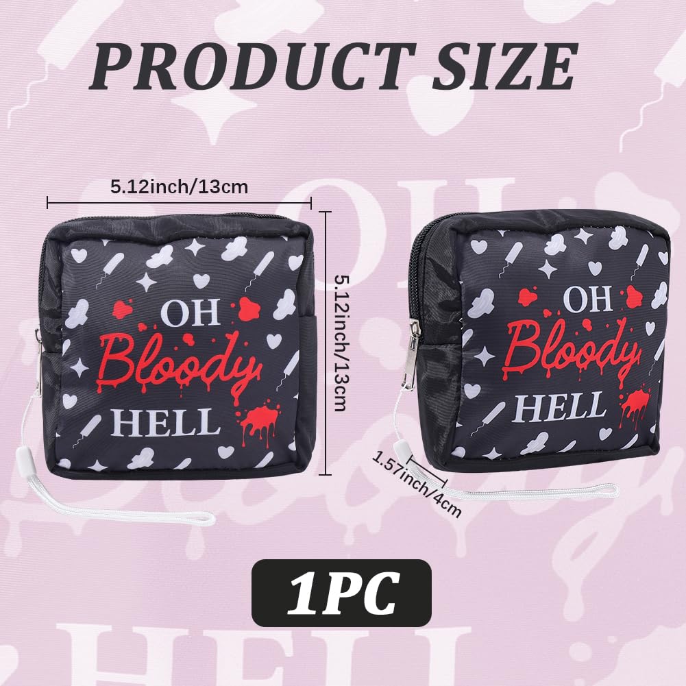 Black Period Bag Pouch Sanitary Napkin Storage Bag Oh Bloody Hell Pad Pouch Portable Waterproof Feminine Products Travel Storage Organizer First Period Gifts for Women Ladies Daily Use