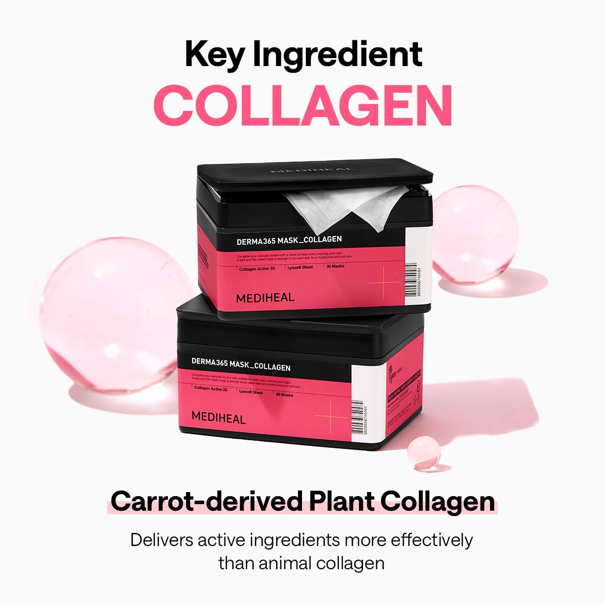 Mediheal Derma 365 Collagen Mask (30 Masks) - Daily Skin Care Mask for Firm Moisturizing to Lift Skin with Collagen Active 3X