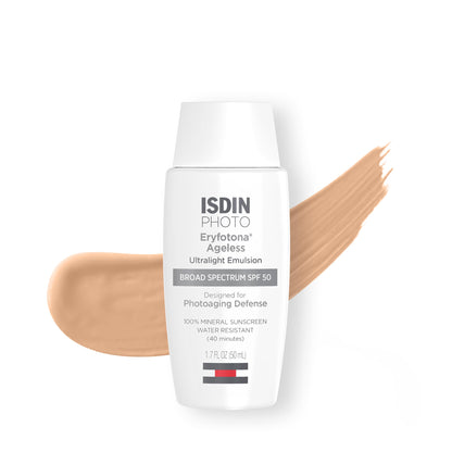 ISDIN Eryfotona Ageless Tinted Mineral Sunscreen SPF 50, Anti-Aging Face Sunscreen with Zinc Oxide, DNA Repairsomes & Vitamin E, Universal Tint No White Cast, Dermatologist Recommended