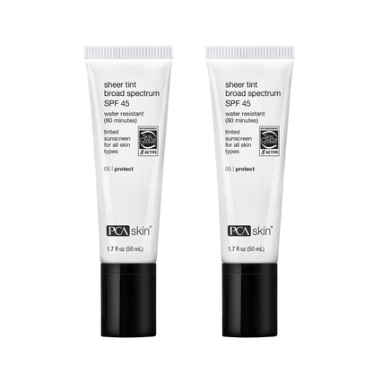 PCA SKIN Sheer Tint Broad Spectrum SPF 45 - Universally-Tinted Water-Resistant Hydrating Sunscreen for Use Alone or Under Foundation & Makeup (1.7 fl oz)