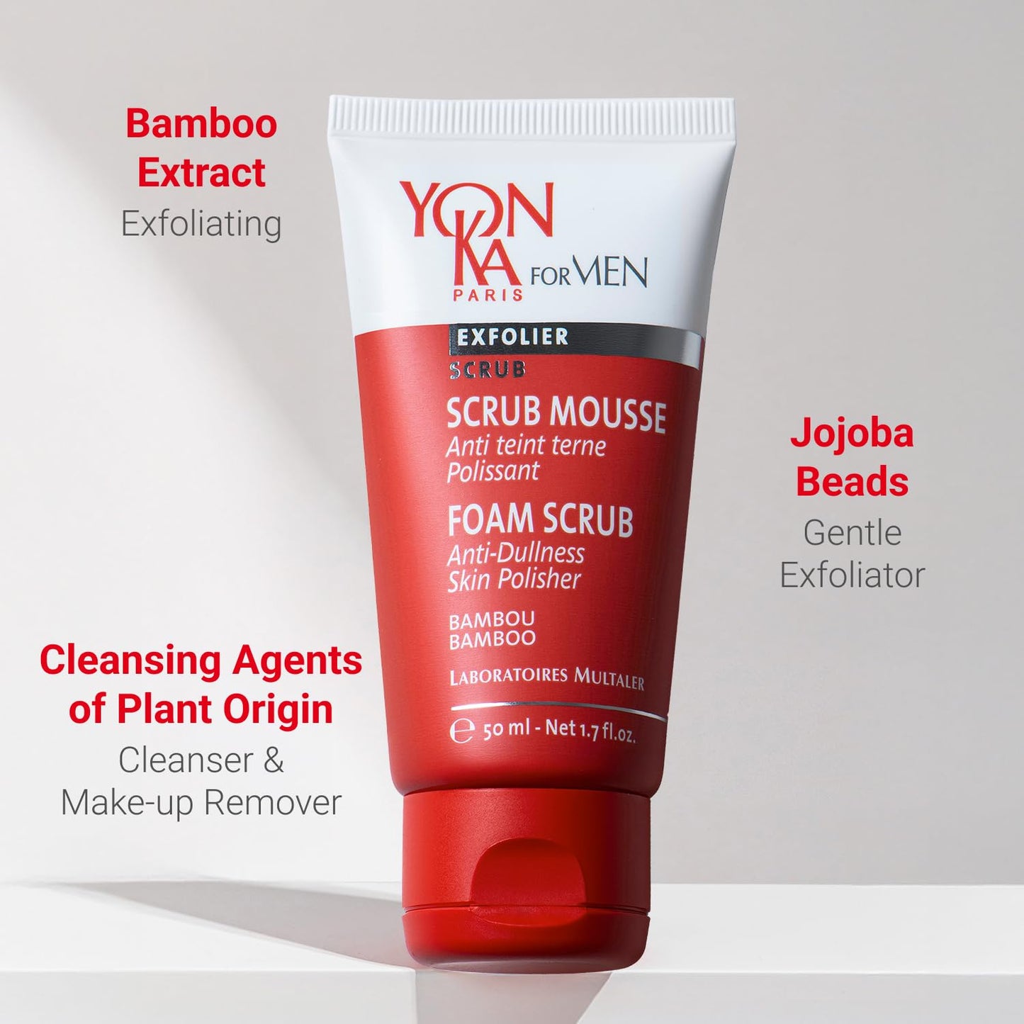 Yon-Ka Mens Foaming Scrub | Deep Cleansing Exfoliator | Gentle Gel Wash Tightens Pores and Prevents Ingrown Hairs | 1.7 fl oz