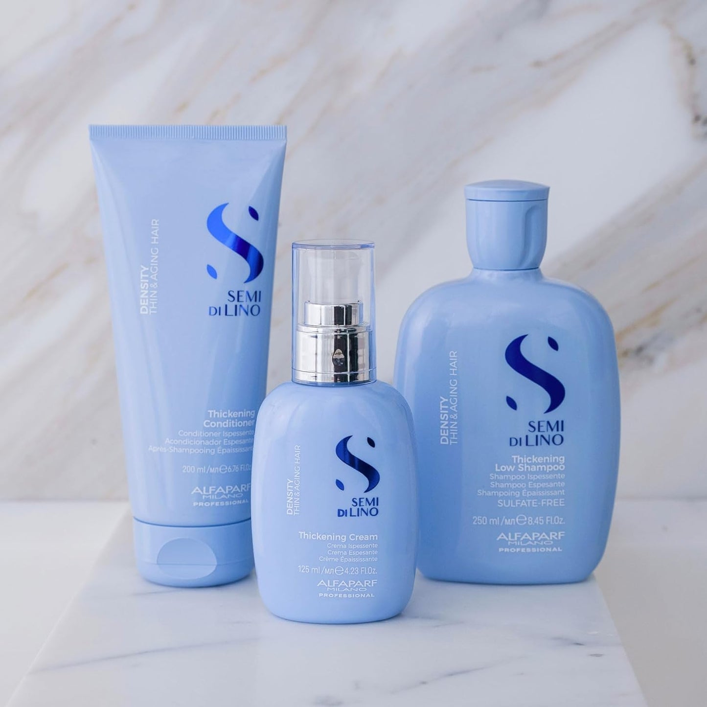 ALFAPARF MILANO Semi di Lino Density Thickening Shampoo - Peptides & Amido Acids - Fine & Thin Hair - Sulfate Free - Adds Body & Volume for Revitalized, Youthful & Thicker Hair