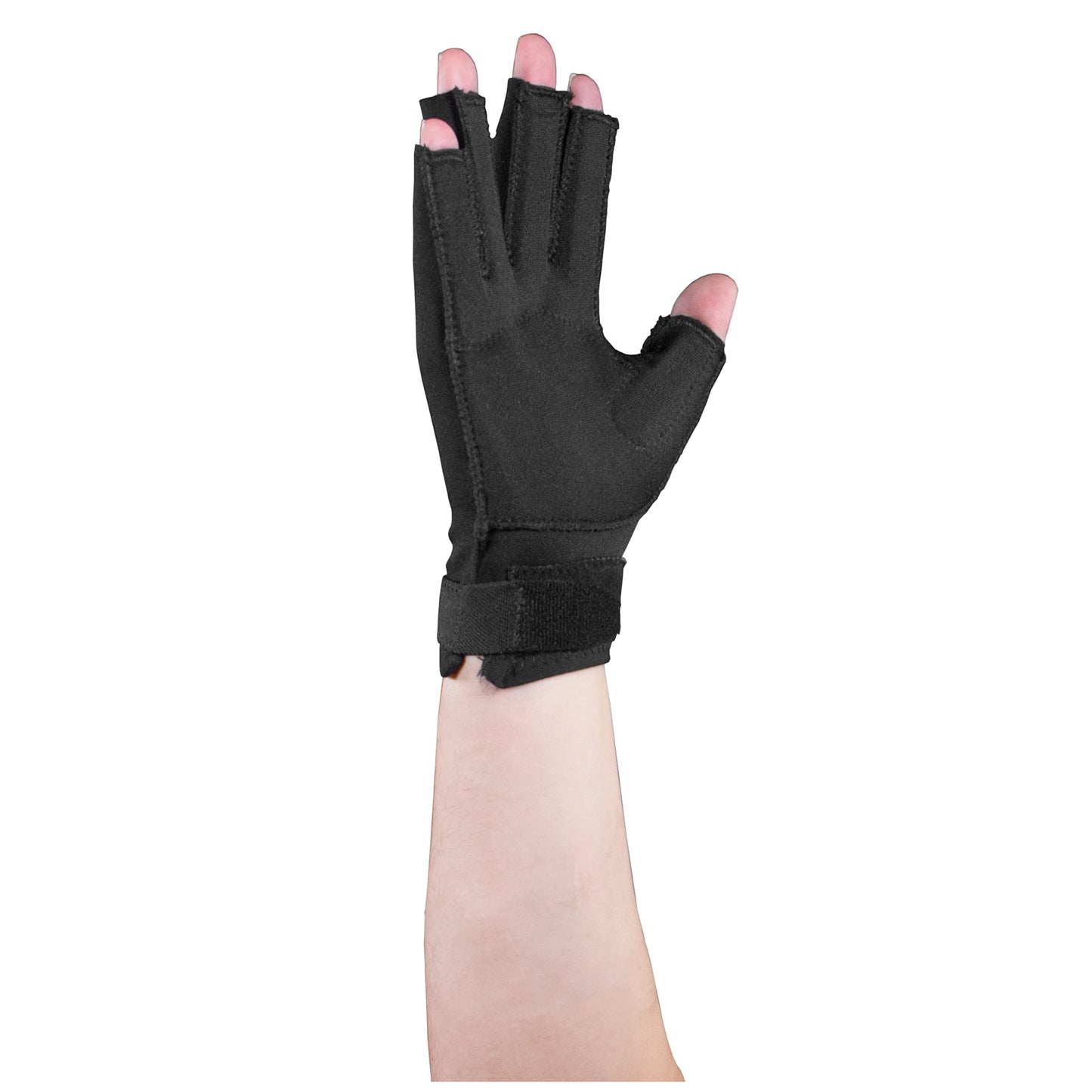 OTC Resting Splint Glove, 5 Finger Semi-Rigid Splints, Open Tips, Black, Right Hand, Large