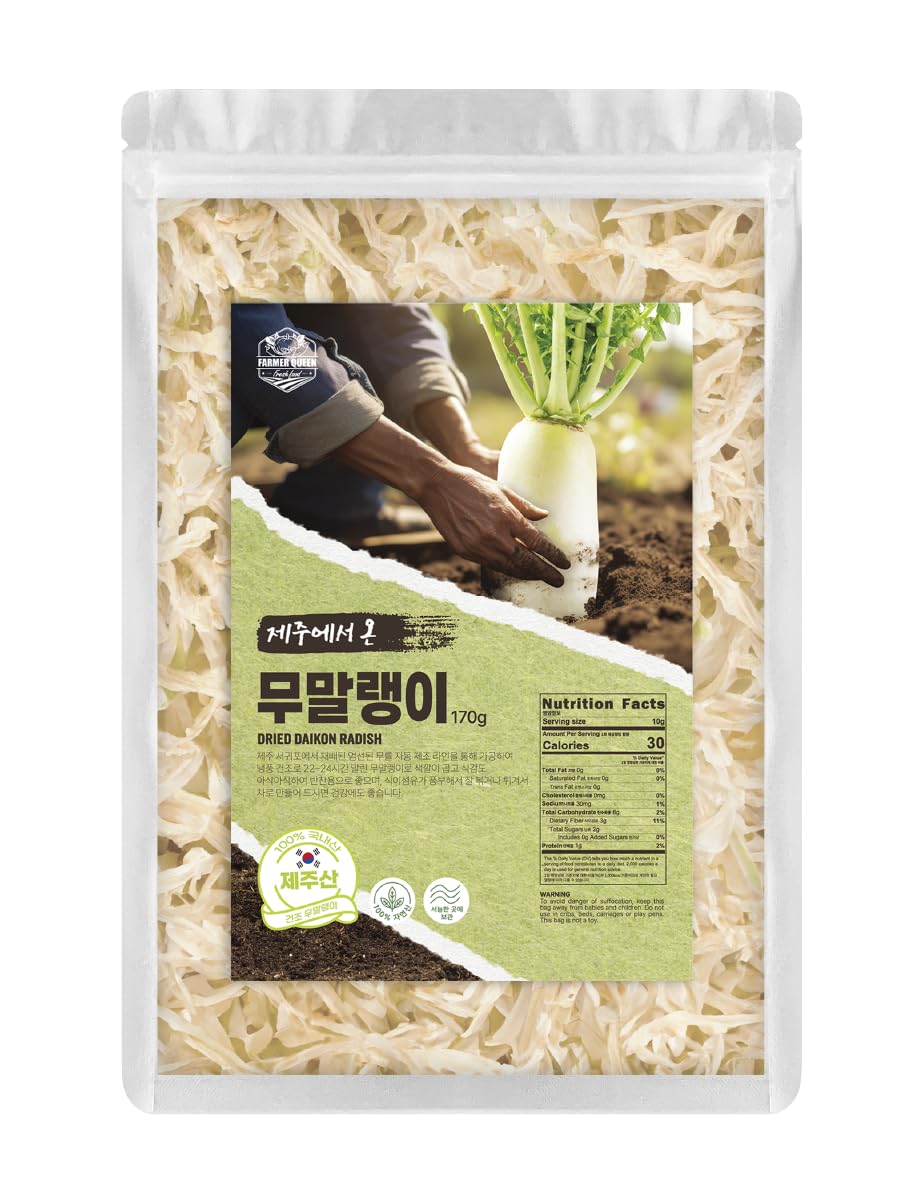 Dried Radish Strips 무말랭이 Korean Sun-Dried Daikon, Naturally Sweet & Chewy Texture, No Additives, Ideal for Kimchi, Stir-Fry & Side Dish, 6 oz / 170 g