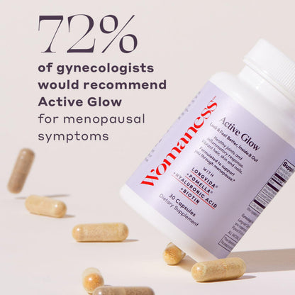 Womaness Active Glow Hair Skin and Nails Vitamins for Women - Hair Growth Vitamins with Hyaluronic Acid - Biotin and Curcumin - Nail Care, Joint Support and Glow Supplements for Dry Skin - 30 Capsules