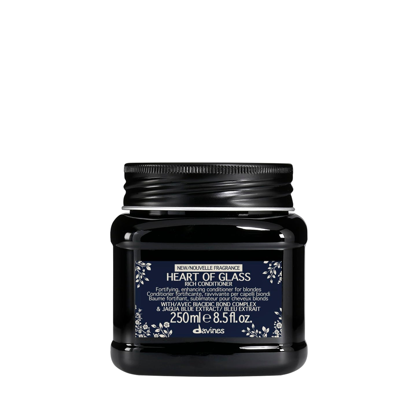 Davines Heart of Glass Rich Conditioner, Fortifying Treatment for Blonde & Silver Hair - Biacidic Bond Complex Repairs, Brightens & Nourishes with Jagua Blue Extract - Weightless Finish