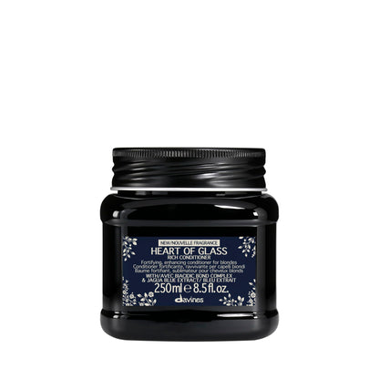Davines Heart of Glass Rich Conditioner, Fortifying Treatment for Blonde & Silver Hair - Biacidic Bond Complex Repairs, Brightens & Nourishes with Jagua Blue Extract - Weightless Finish