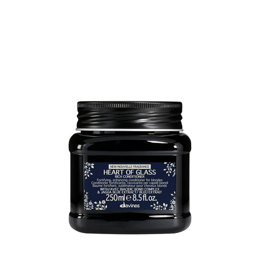 Davines Heart of Glass Rich Conditioner, Fortifying Treatment for Blonde & Silver Hair - Biacidic Bond Complex Repairs, Brightens & Nourishes with Jagua Blue Extract - Weightless Finish