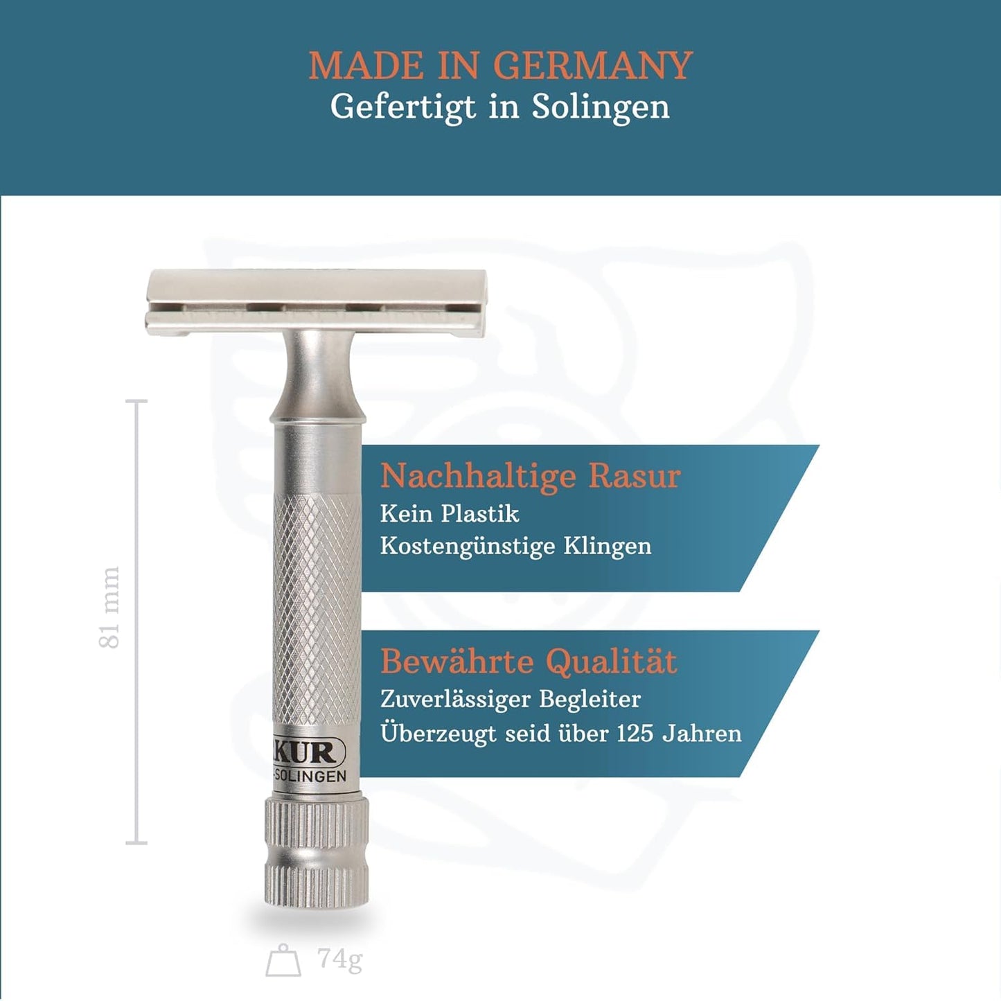 MERKUR Stainless Steel Safety Razor Set 34 INOX |Includes Premium Safety Razor, Leather Case and 10 x Platinum Blades | Satin Matt | Closed Comb | Ideal for Wet Shaving | Made in Germany