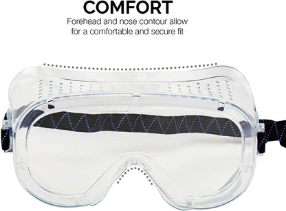 NEIKO 53874A 4 Pack Clear Protective Lab Safety Goggles Chemistry, Scientific, Construction Goggles, Contractor Work, Woodworking, Anti-Fog and Splash, Includes Ventilation and for Men and Women