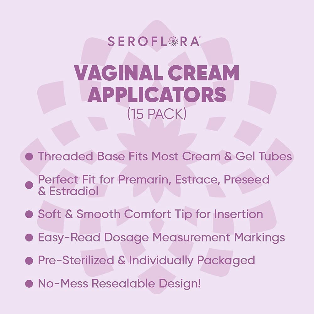 Seroflora Disposable Vaginal Cream Applicators - Fits Premarin, Estrace, Preseed, and Most OTC Gels, Lubricants, and Creams - Threaded End, Comfort Tip, and Dosage Markings (15 Pack) Made in USA.