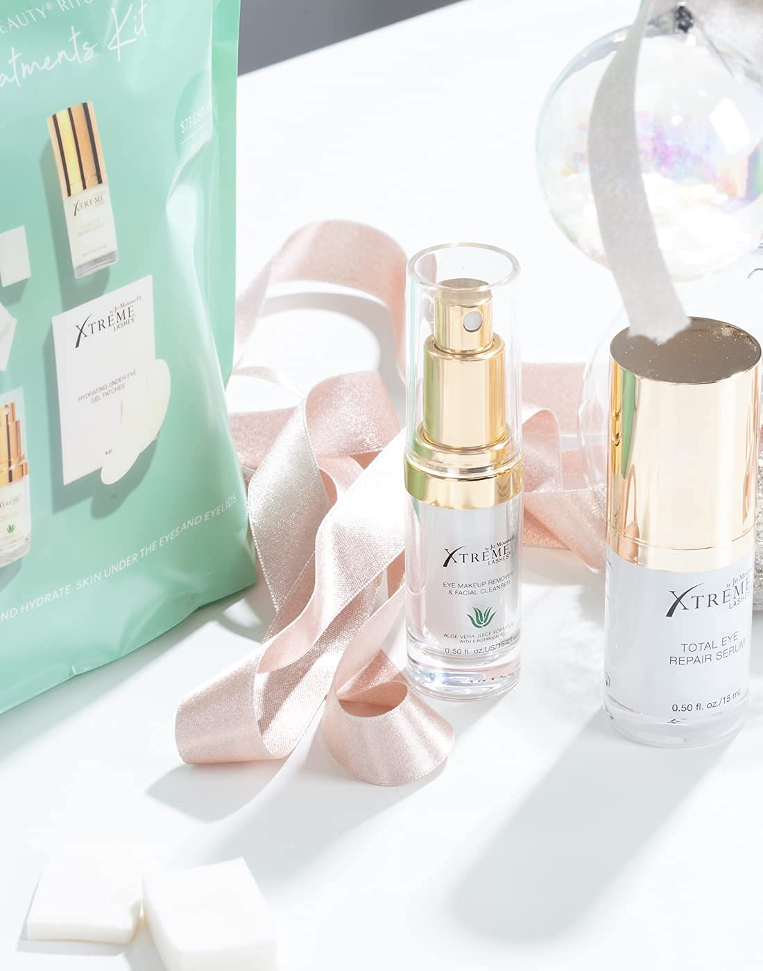 Xtreme Lashes Extend Your Beauty Rituals - Eye Treatments Kit - Lash Extension Safe, includes Serum, Under Eye Gel Patches, Cleanser, and Cosmetic Sponges