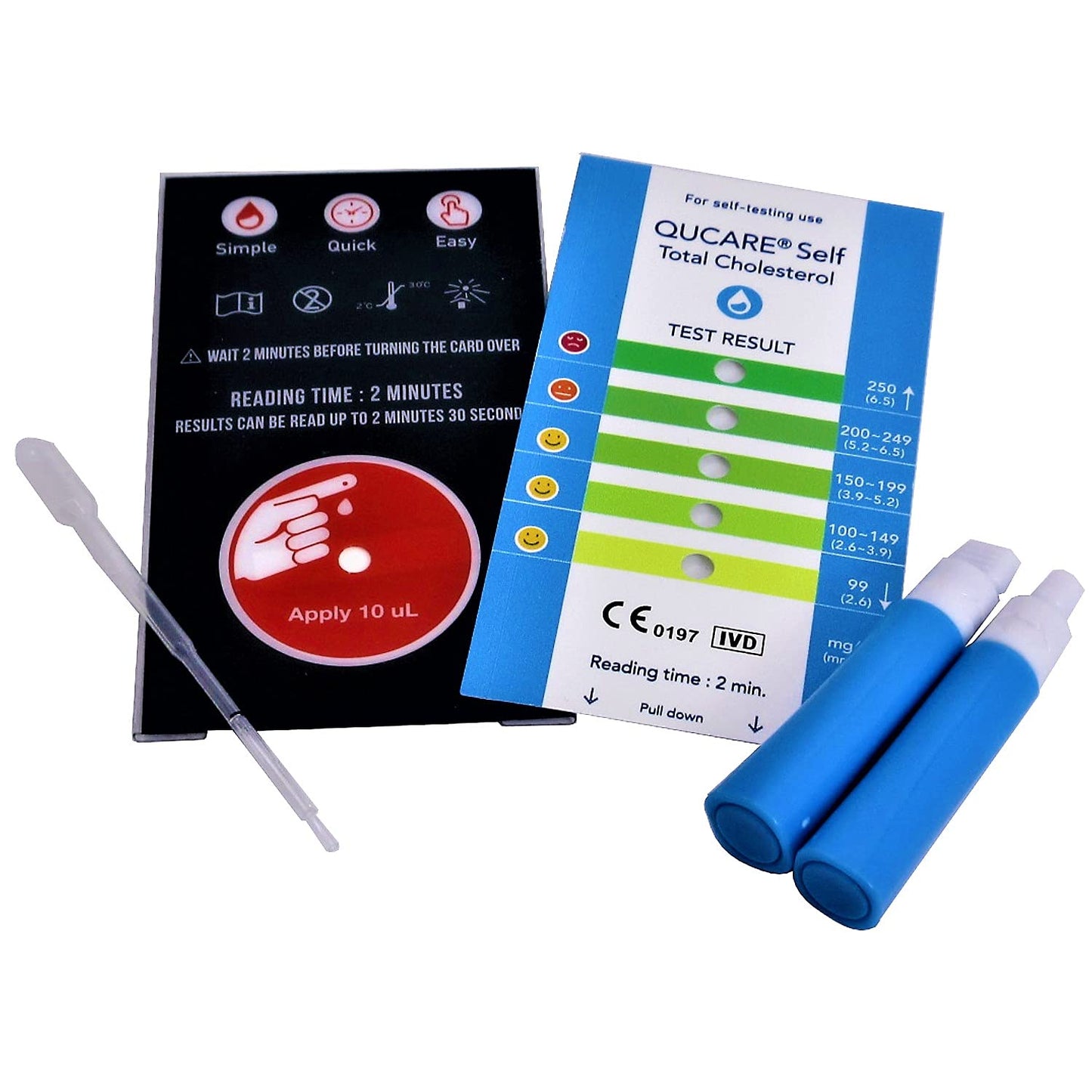 Complete Total Only Cholesterol Test, 2 Tests, Quick, Simple & Easy-to-Use, Clear Easy to Read Results, Detects Cholesterol Levels in Your Blood