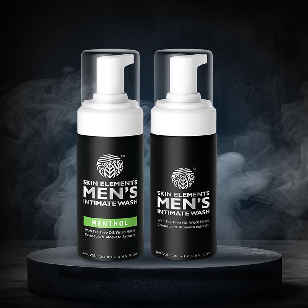 Skin Elements Intimate Wash for Men Combo | Tea Tree Oil & Menthol | pH Balanced Foaming Hygiene Wash | Controls Bad Odor & Sweat | 120 ml | Pack of 2 |