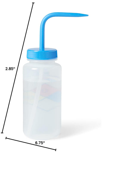 United Scientific™ UniSafe™ Laboratory Grade Wide Mouth LDPE Vented Chemical Wash Bottle, Water (H2O), 500mL (16oz), 4-Color, Pack of 6