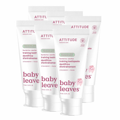 Attitude Baby & Child Fluoride-Free Training Toothpaste, Natural, Vegan, EWG Verified, Strawberry, 2.6 Oz (Pack of 6)