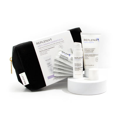 Replenix Anti-Aging Essentials 3 Step Trial Kit, Travel-Size Skincare Products for Mature Skin (Hyaluronic Acid Serum, Hydrating Cleanser, Retinol Serum), Cruelty and Paraben free
