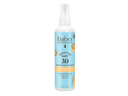 Babo Botanicals Sensitive Baby Mineral Sunscreen Spray SPF30 - Natural Zinc Oxide - Non-Aerosol – Face & Body - Fragrance-Free - Water Resistant - For Babies & Kids - Various Versions